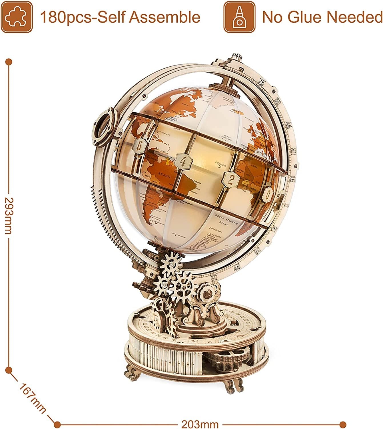 The Realm of Midgard - 3D Luminous 180 Piece Wooden Globe