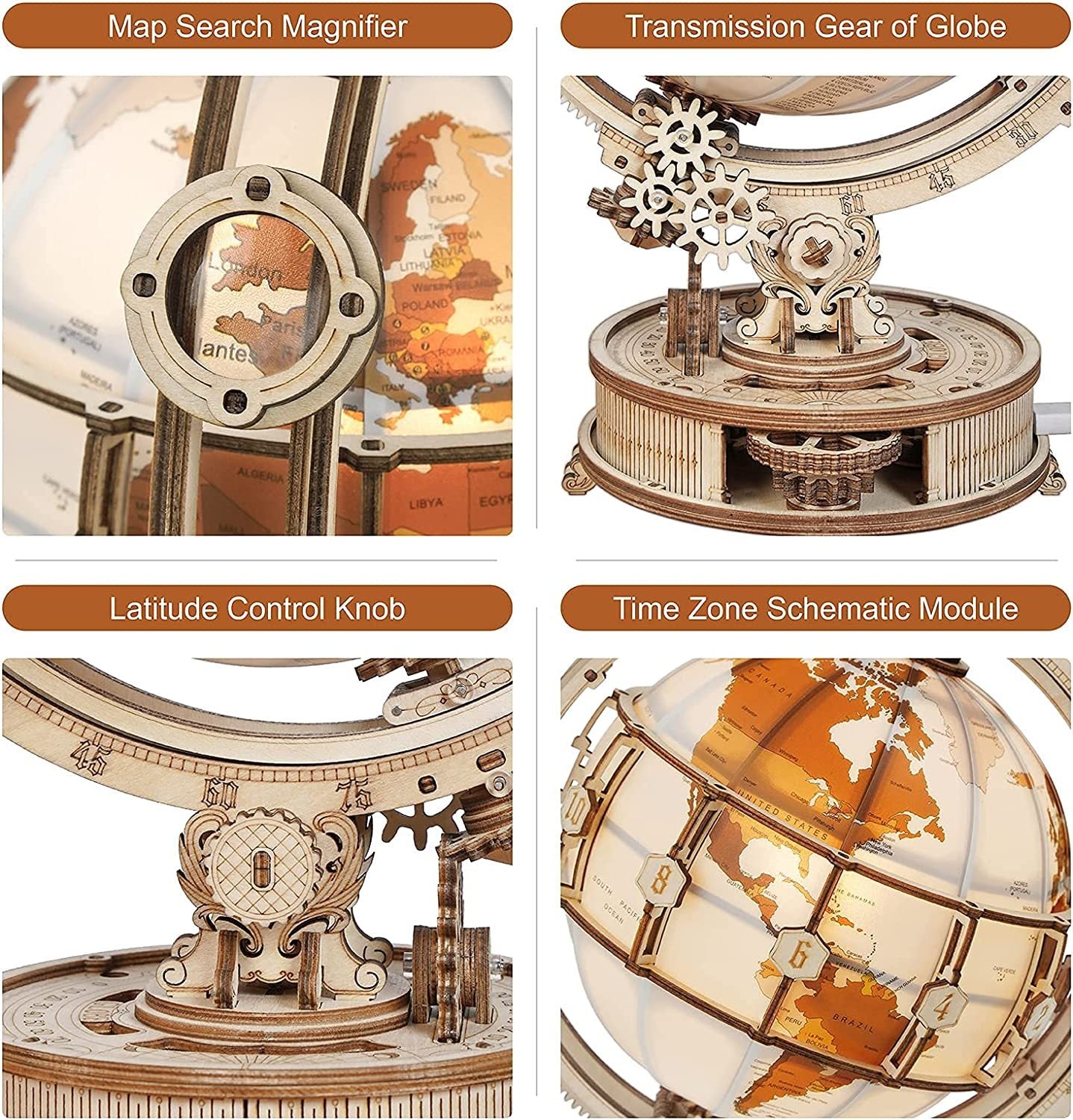 The Realm of Midgard - 3D Luminous 180 Piece Wooden Globe