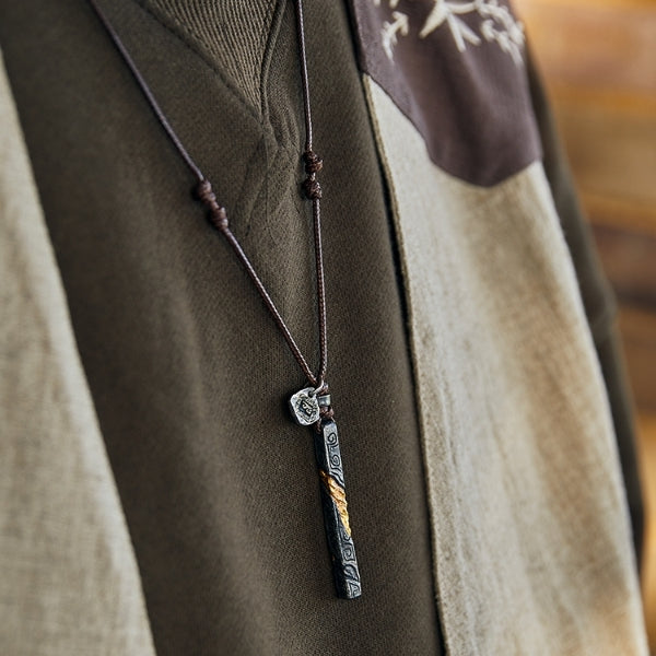 Prophet's Amulet - Sterling Silver Gold Inlay Viking Necklace