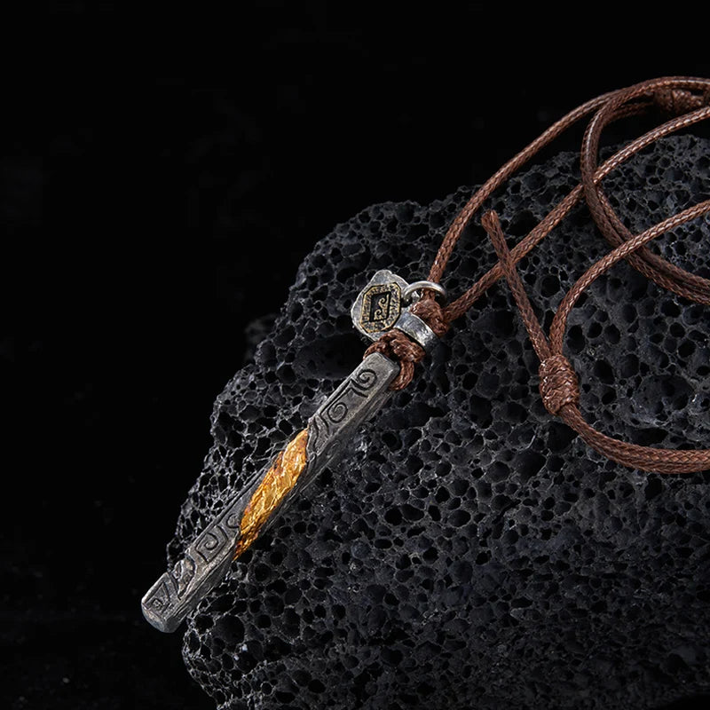 Prophet's Amulet - Sterling Silver Gold Inlay Viking Necklace