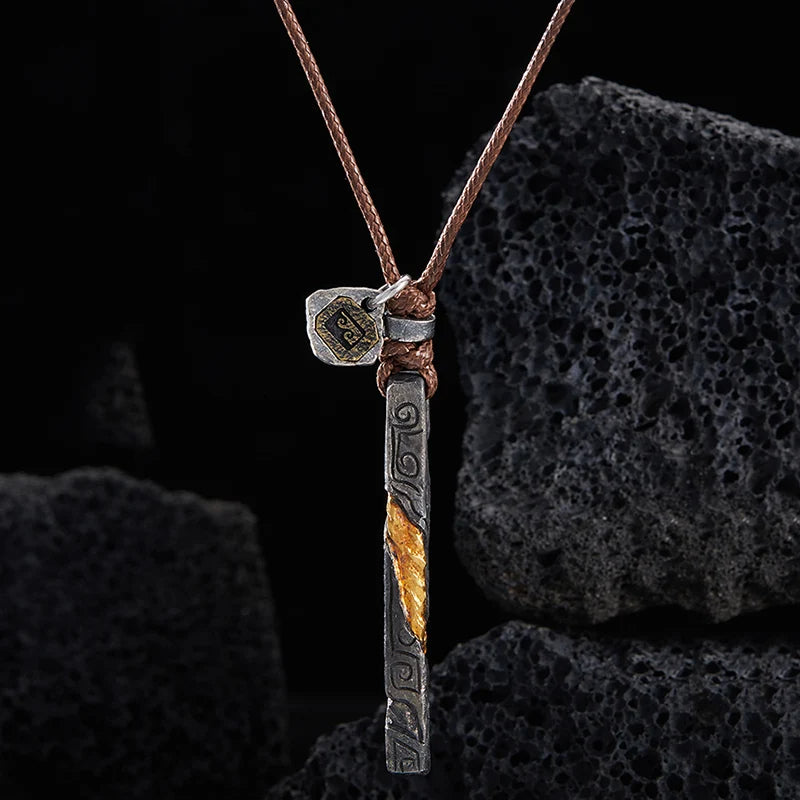 Prophet's Amulet - Sterling Silver Gold Inlay Viking Necklace