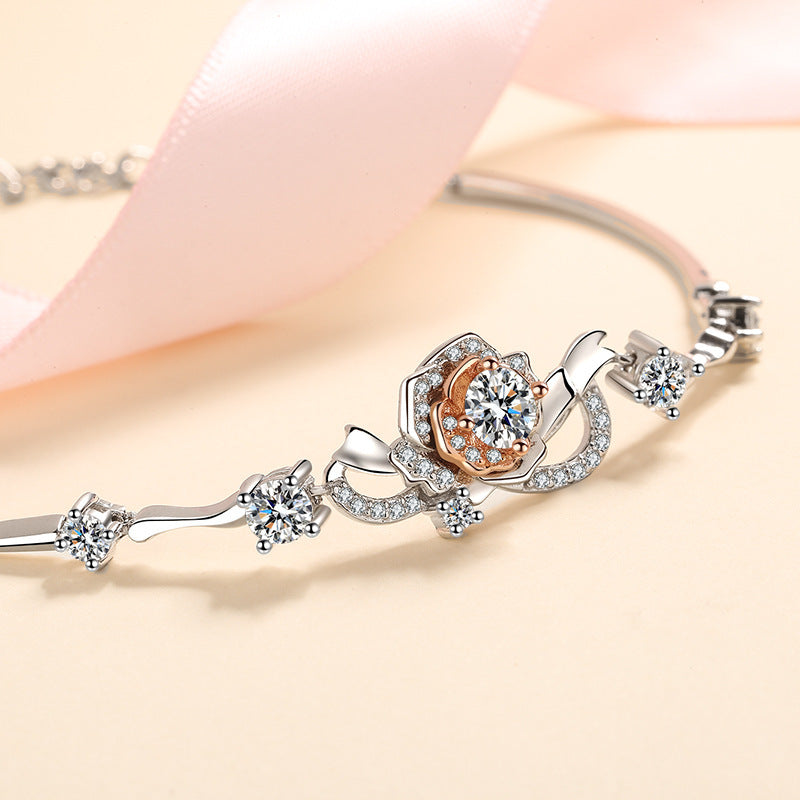 Enchanted Bloom - S925 Silver Inlaid Moissanite Bracelet
