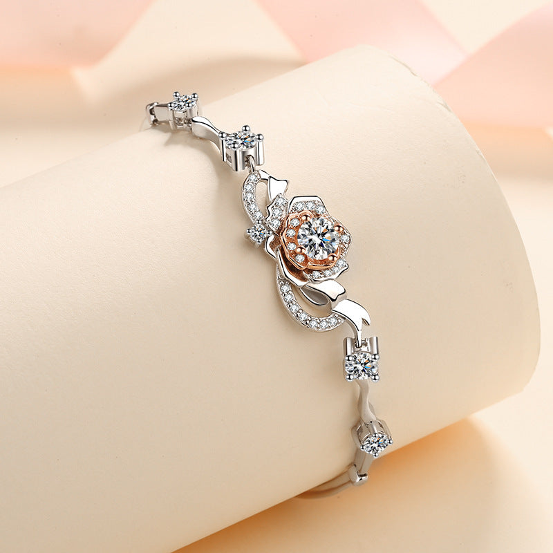 Enchanted Bloom - S925 Silver Inlaid Moissanite Bracelet
