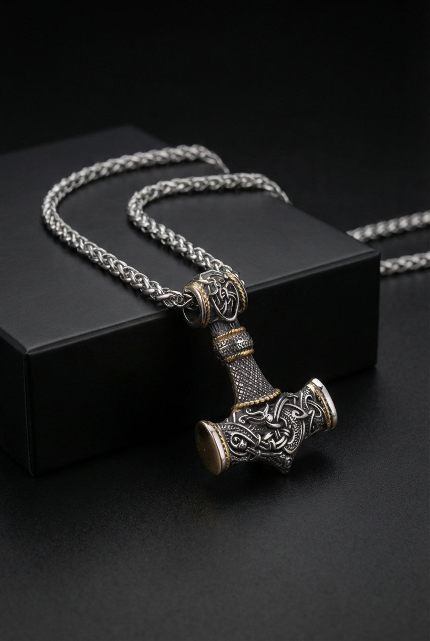 The Sky Splitter - Stainless Steel Mjolnir Necklace - Viking Trinkets