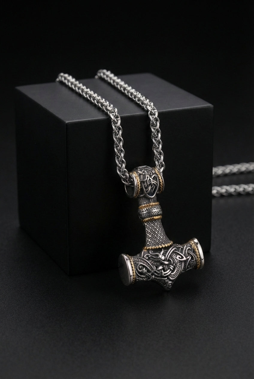 The Sky Splitter - Stainless Steel Mjolnir Necklace - Viking Trinkets