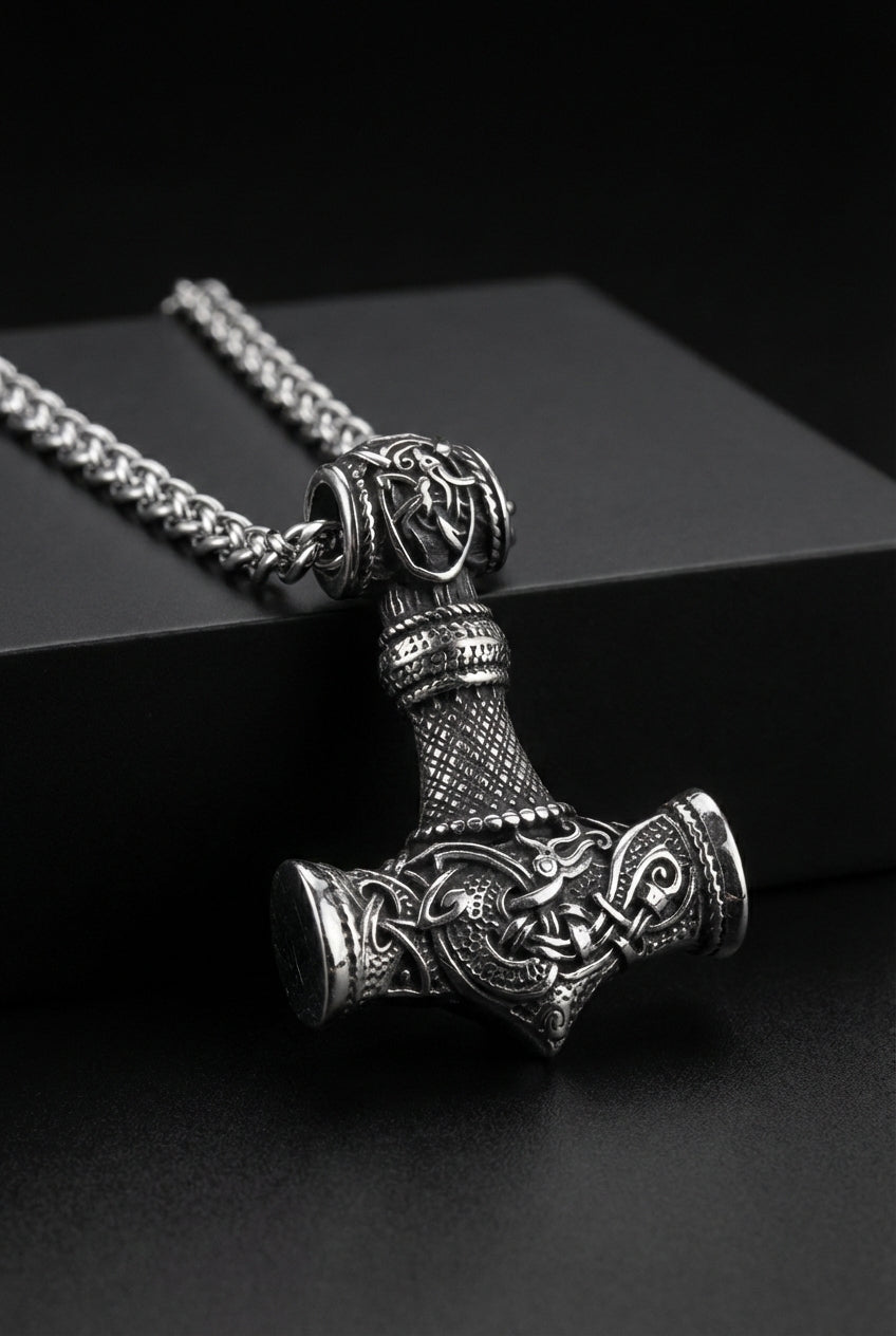 The Sky Splitter - Stainless Steel Mjolnir Necklace - Viking Trinkets