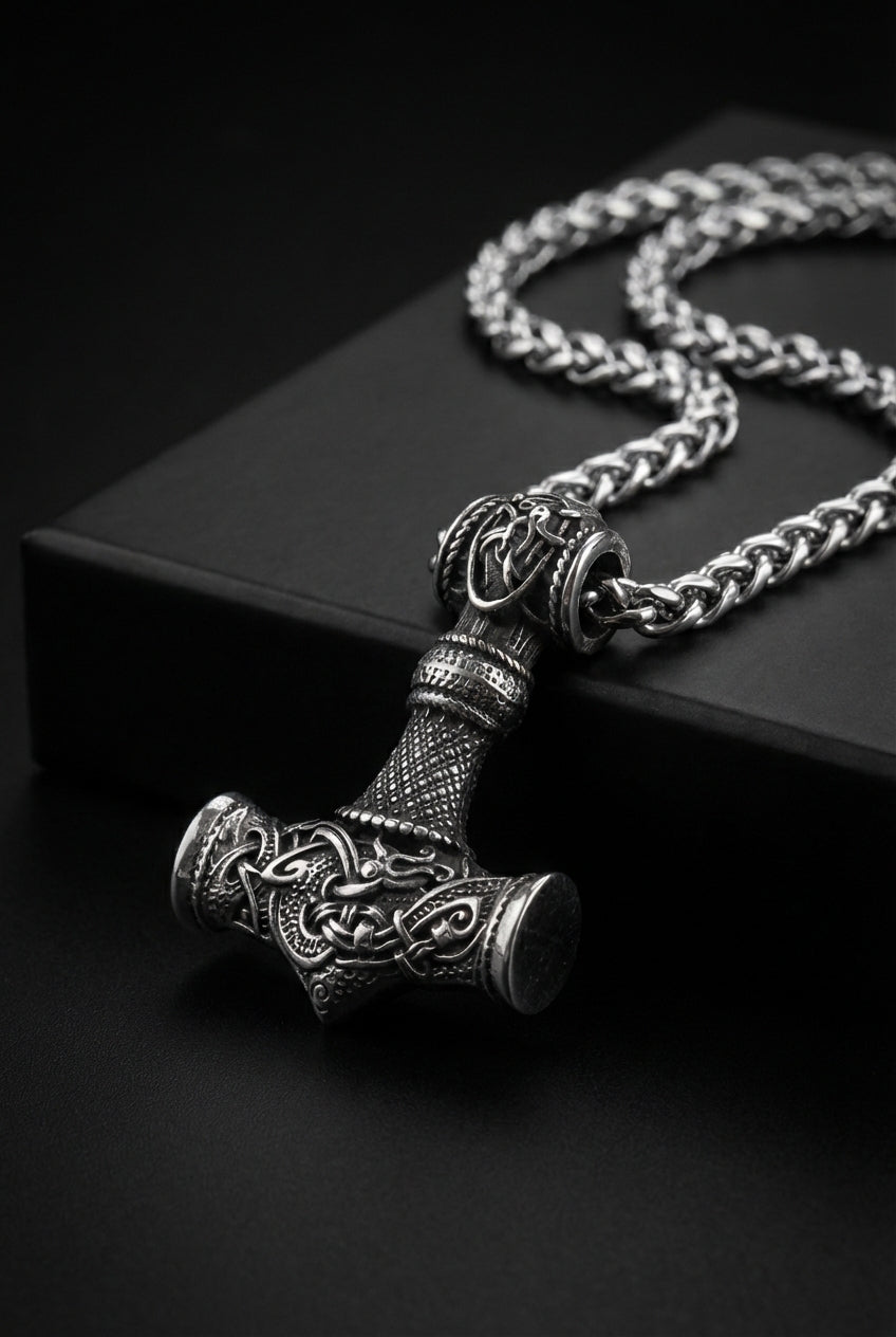 The Sky Splitter - Stainless Steel Mjolnir Necklace - Viking Trinkets
