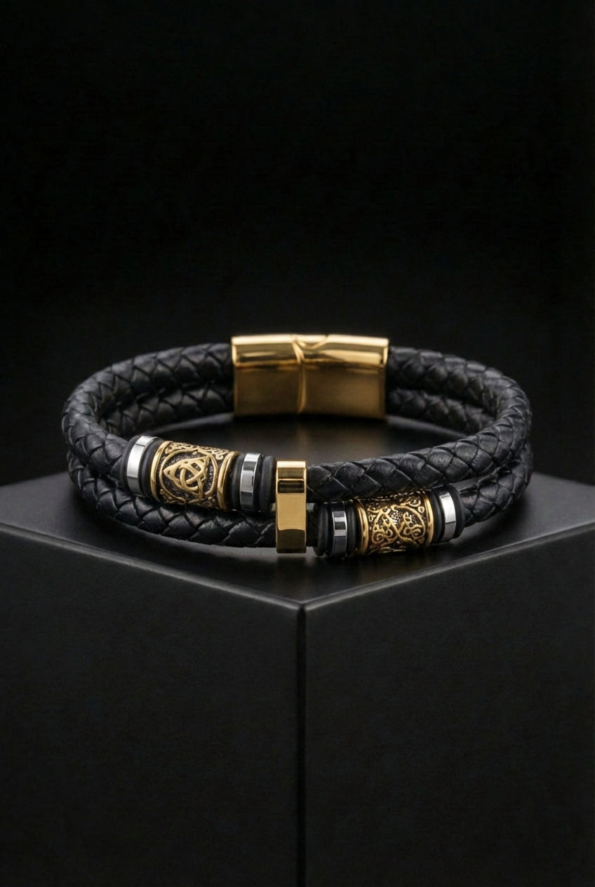 Gullinbursti's Hide - Leather And Stainless Steel Bracelet - Viking Trinkets