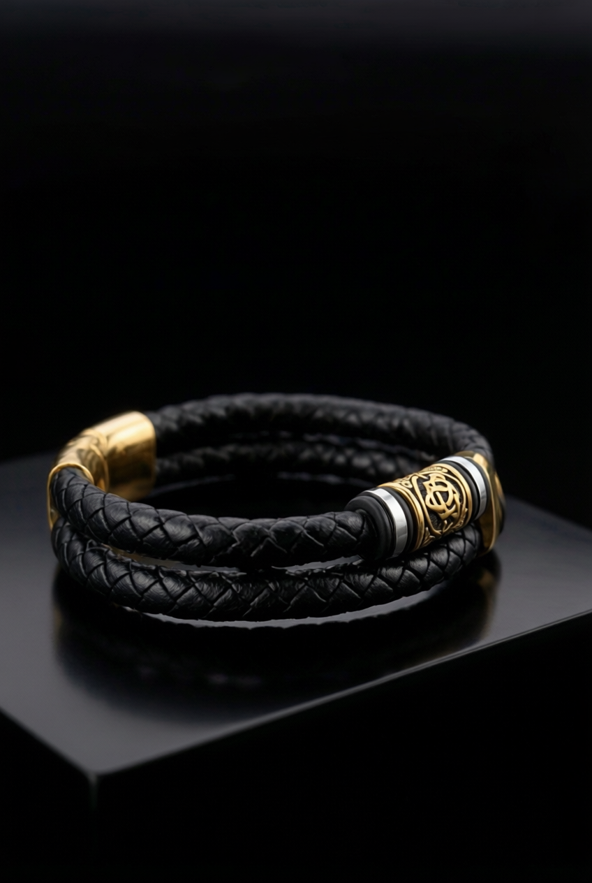 Gullinbursti's Hide - Leather And Stainless Steel Bracelet - Viking Trinkets