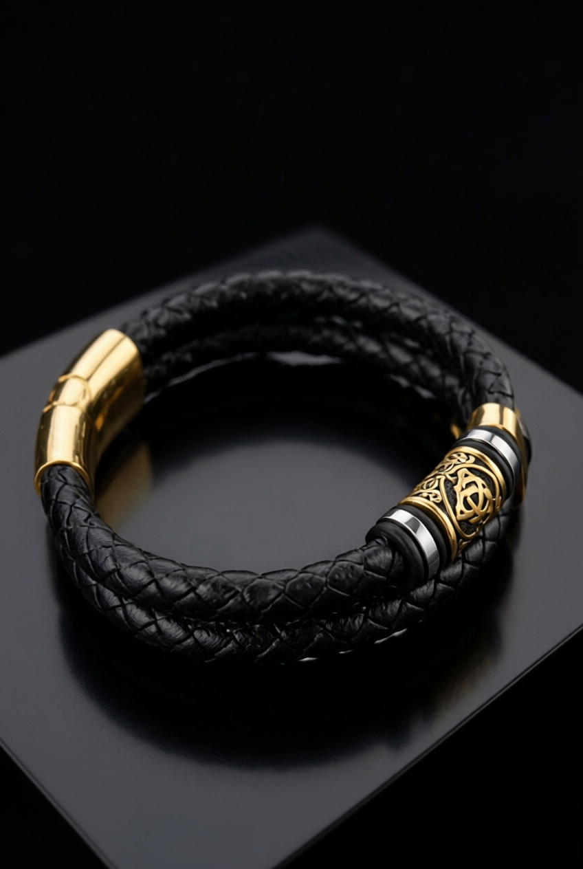 Gullinbursti's Hide - Leather And Stainless Steel Bracelet - Viking Trinkets