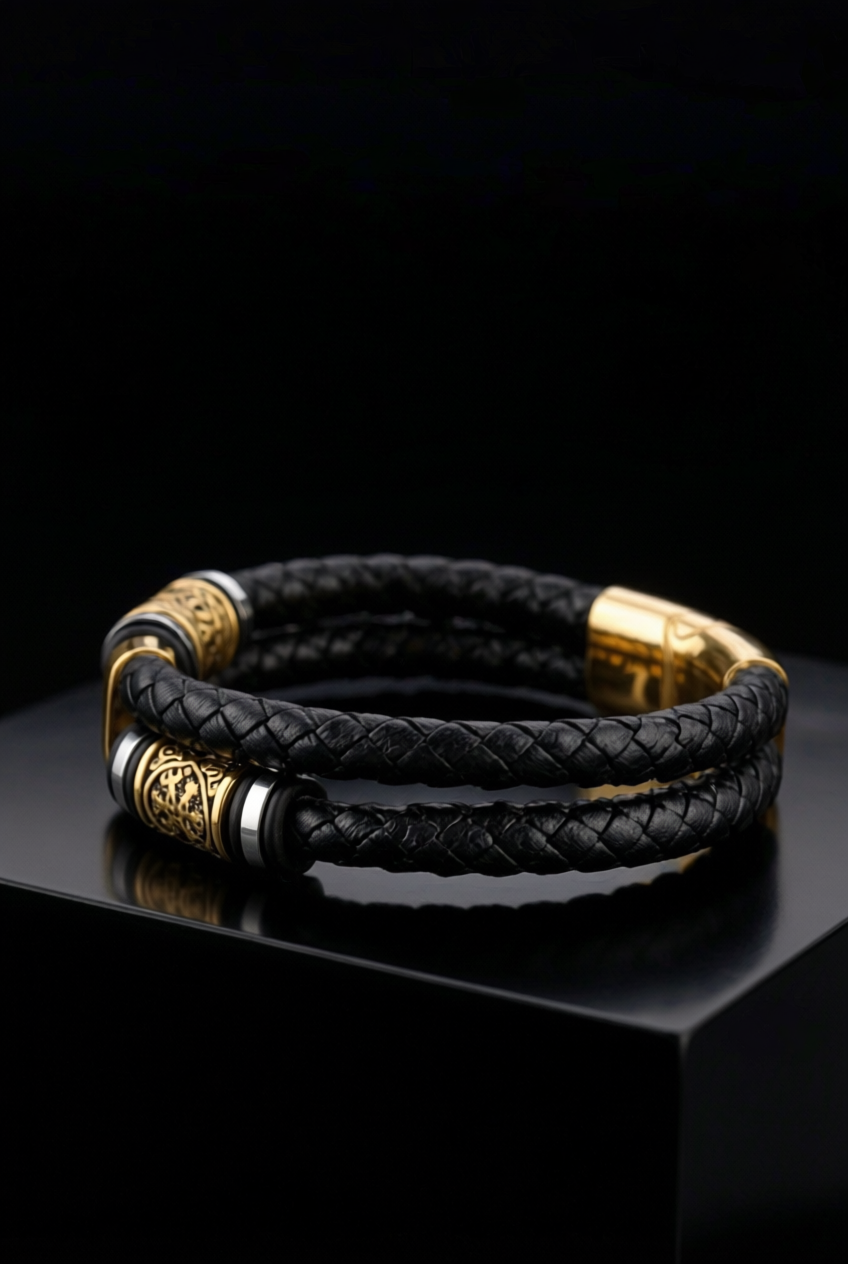 Gullinbursti's Hide - Leather And Stainless Steel Bracelet - Viking Trinkets