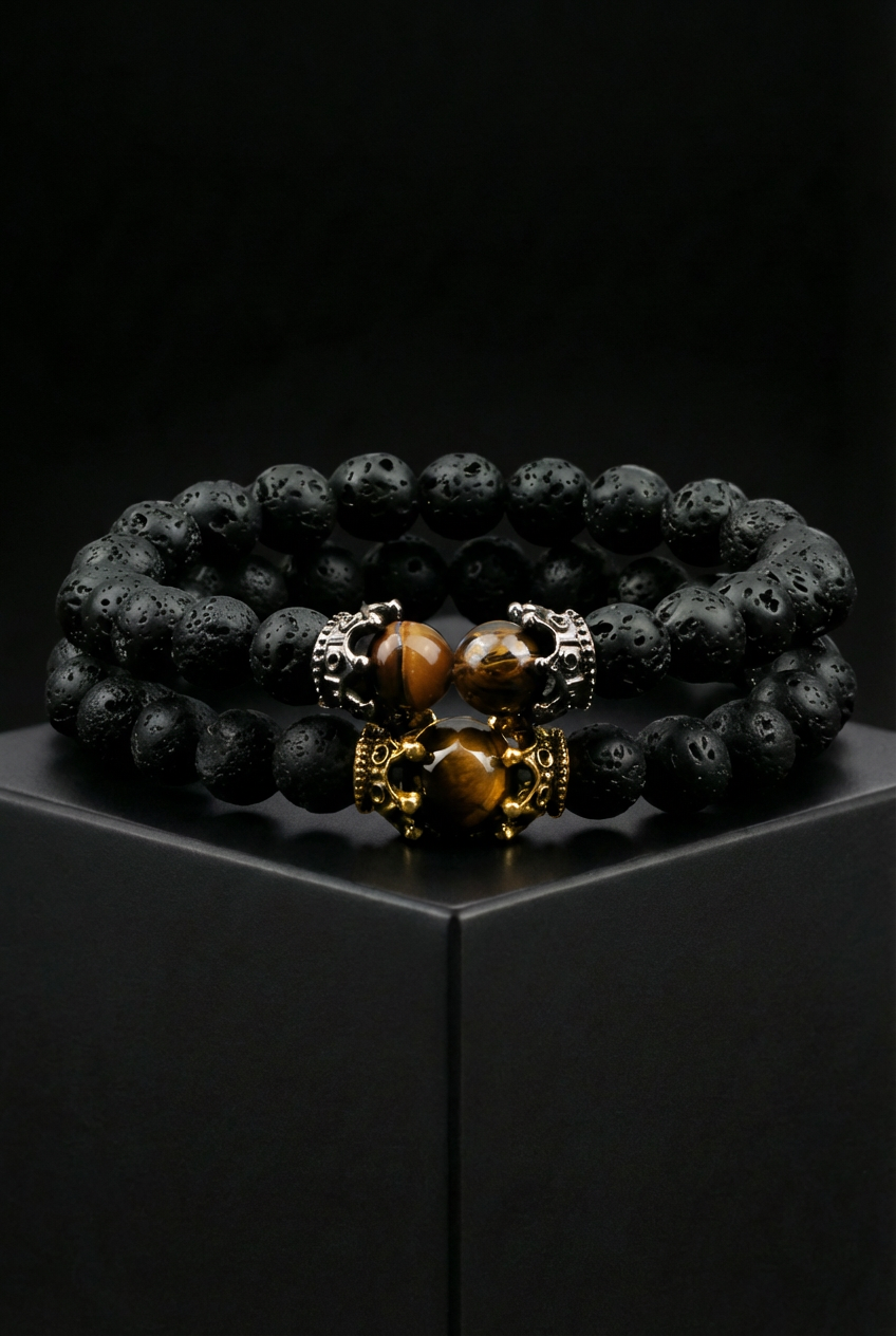 Scorched Legacy - Volcanic Stone Onyx Bead Bracelet - Viking Trinkets