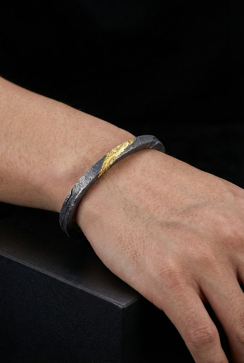 Prophet's Armband - Sterling Silver Gold Inlay Bracelet - Viking Trinkets