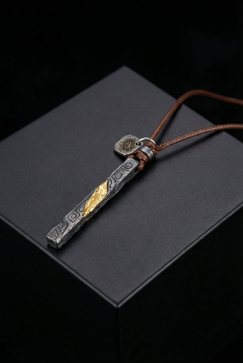 Prophet's Amulet | Sterling Silver Gold Inlay Viking Necklace