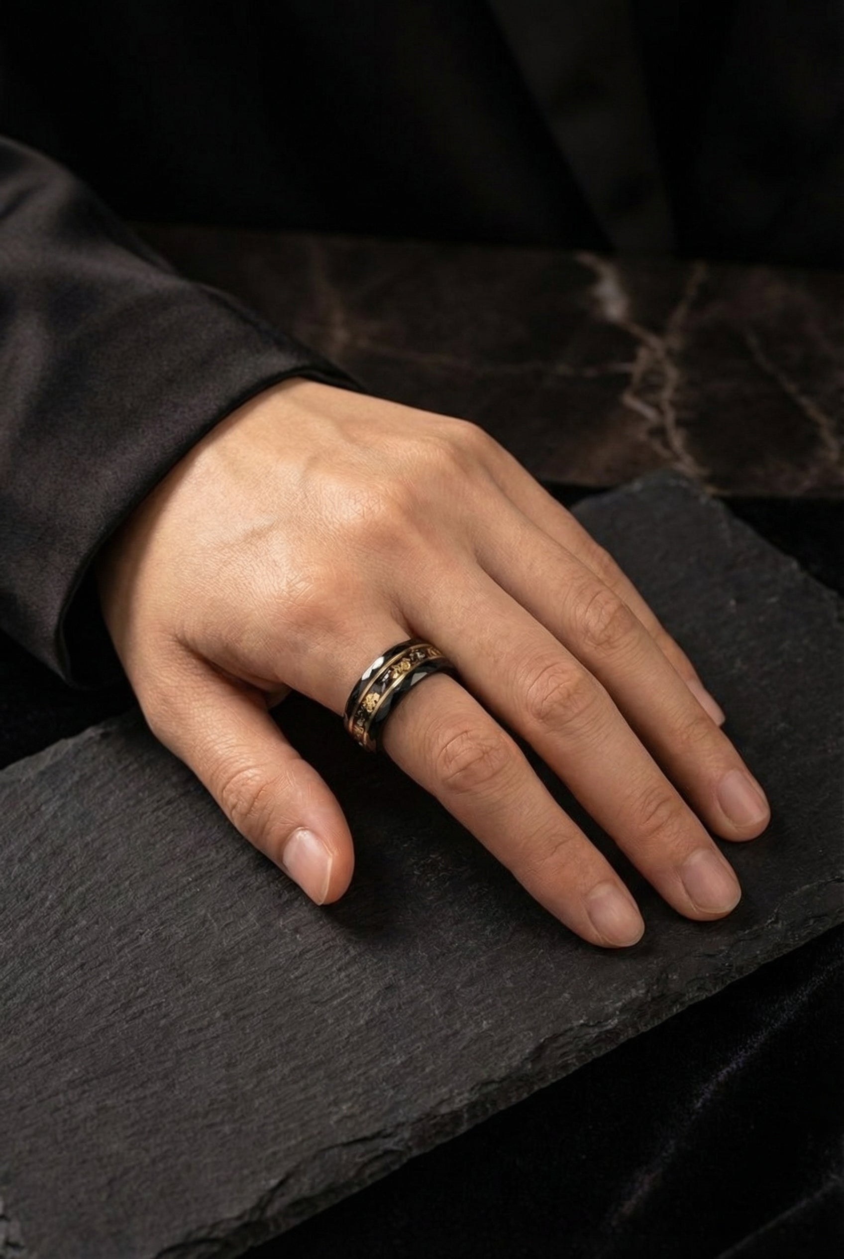 Odin's Royal Armor - Black Tungsten Ring - Viking Trinkets