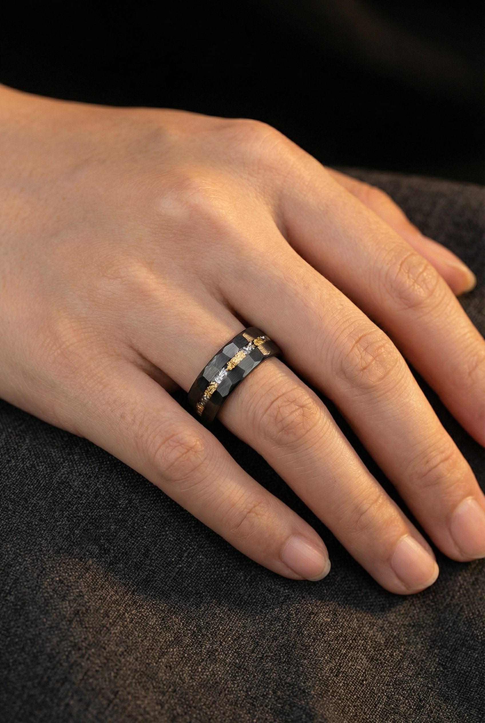 Soul Of Hel - Tungsten Gold Ring Inlaid With Gold Foil - Viking Trinkets
