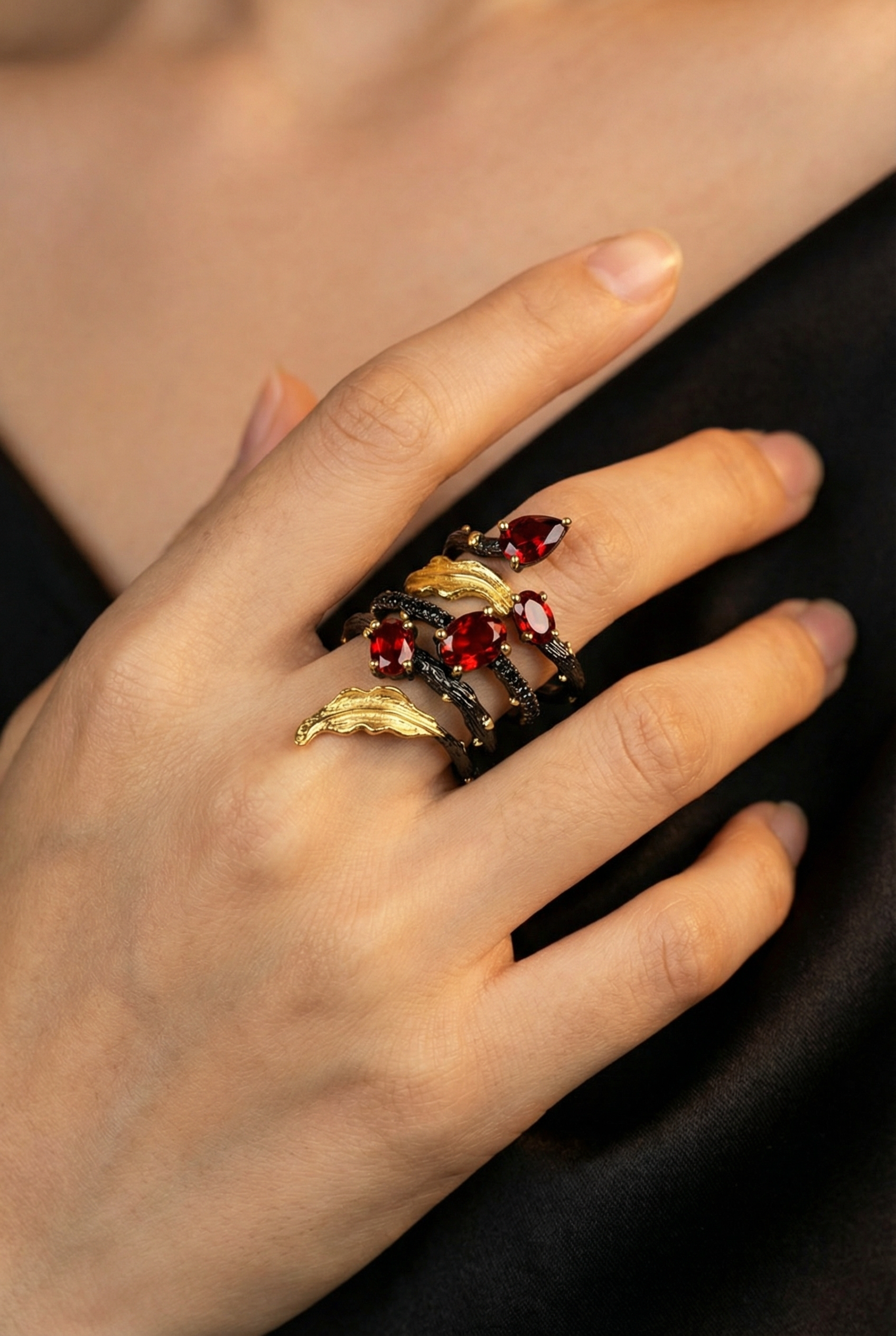 Fruit Of Youth - Sterling Silver Ring with inlaid Amethyst and Garnets - Viking Trinkets