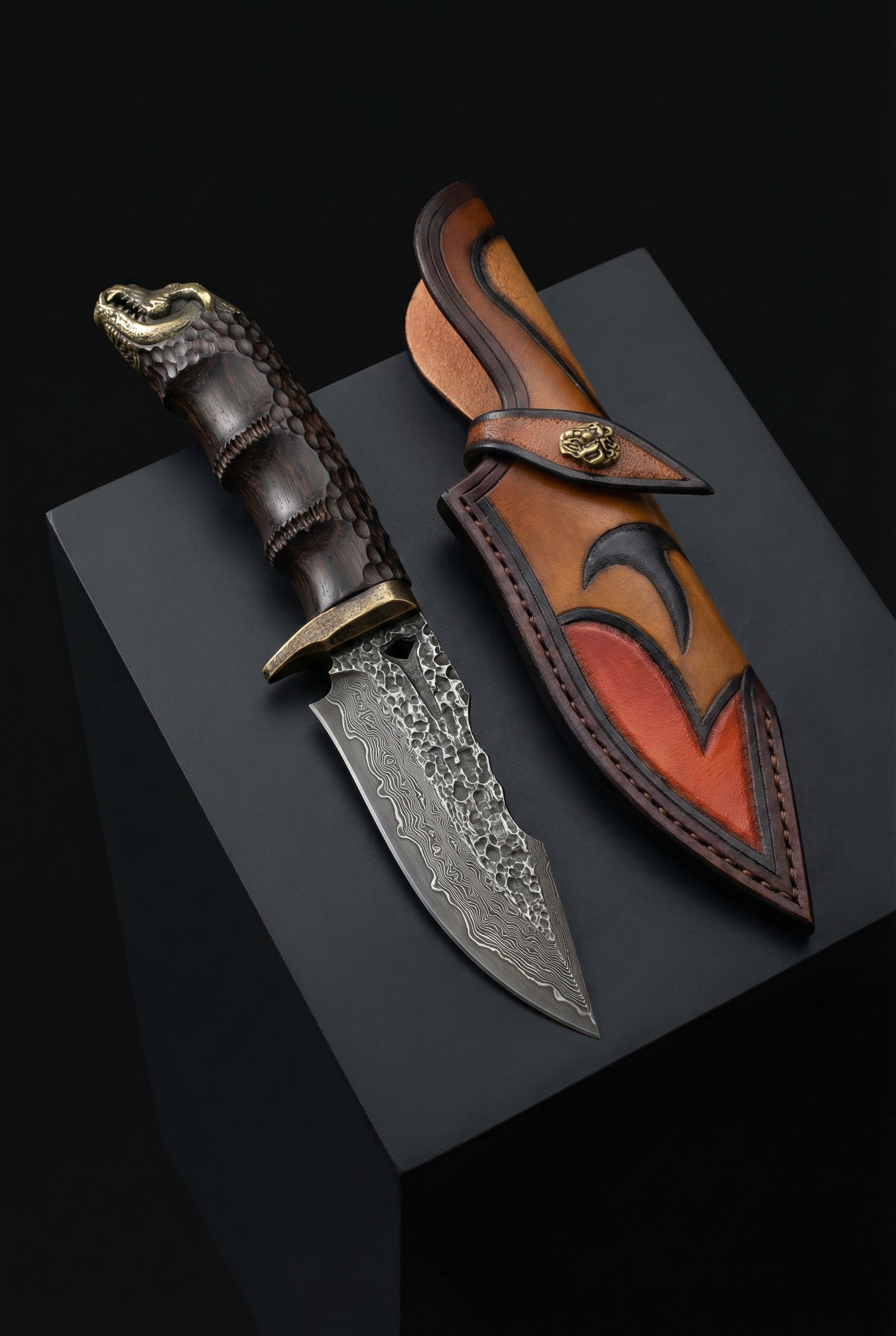 Freyr's Secondary - Damascus Steel Heat Treated Hunting Knife - Viking Trinkets