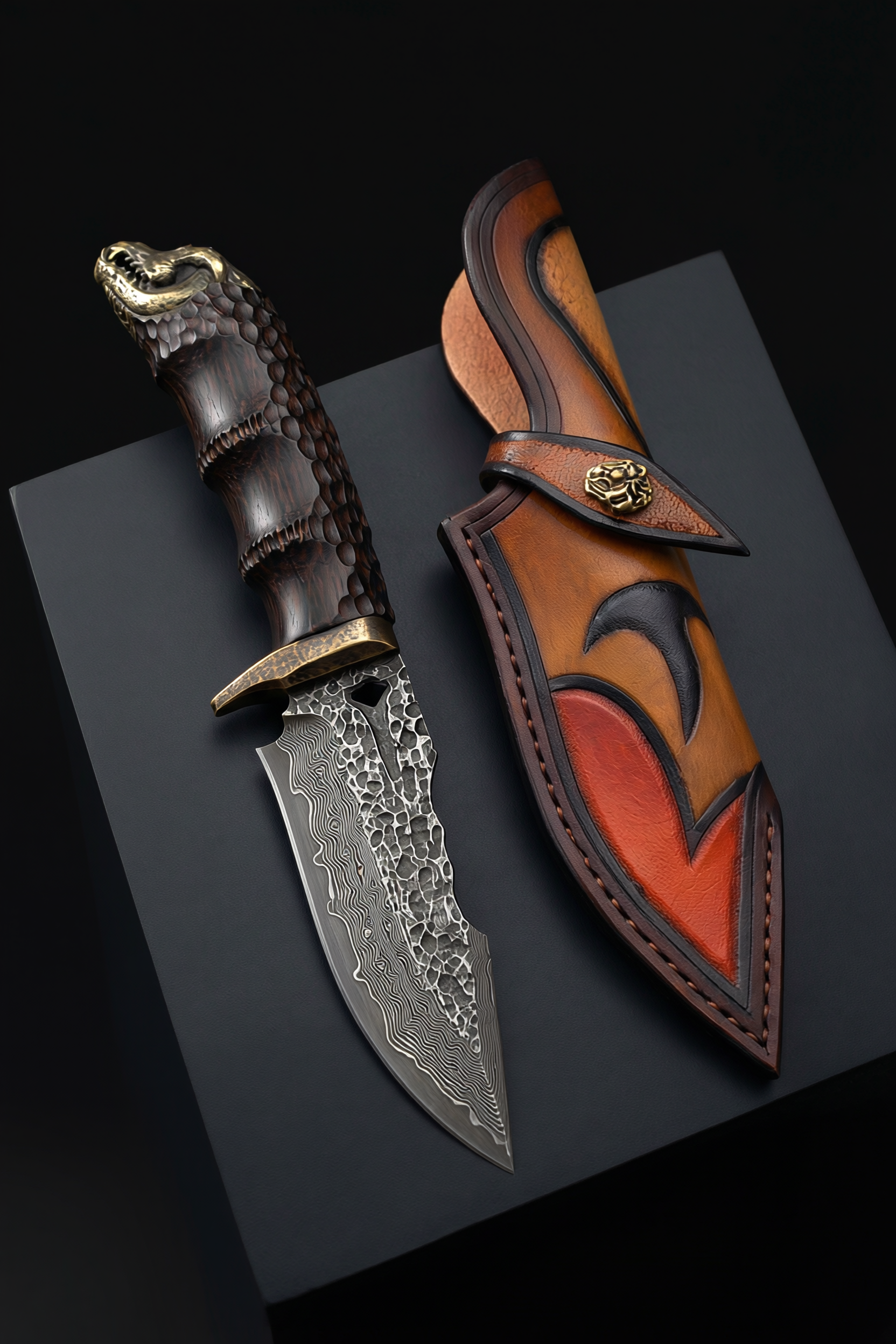 Freyr's Secondary - Damascus Steel Heat Treated Hunting Knife - Viking Trinkets