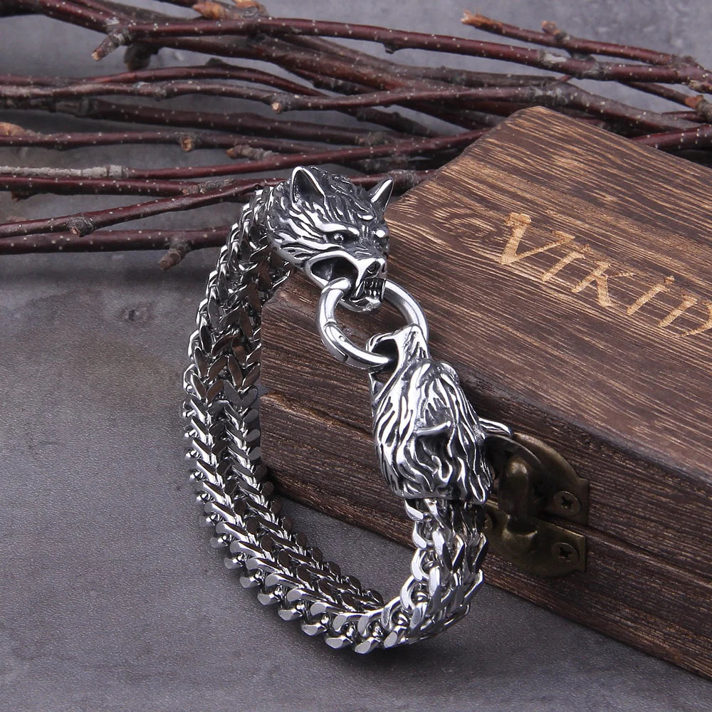 Fenrir's Bite - Stainless Steel Wolf Head Chain Pendant - Viking Trinkets