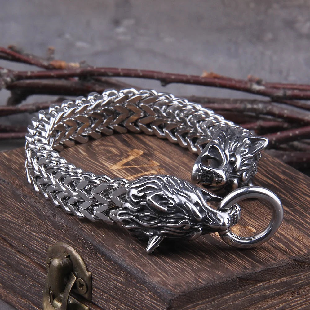 Fenrir's Bite - Stainless Steel Wolf Head Chain Pendant - Viking Trinkets