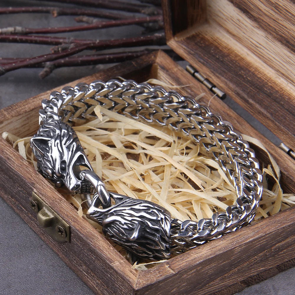 Fenrir's Bite - Stainless Steel Wolf Head Chain Pendant - Viking Trinkets