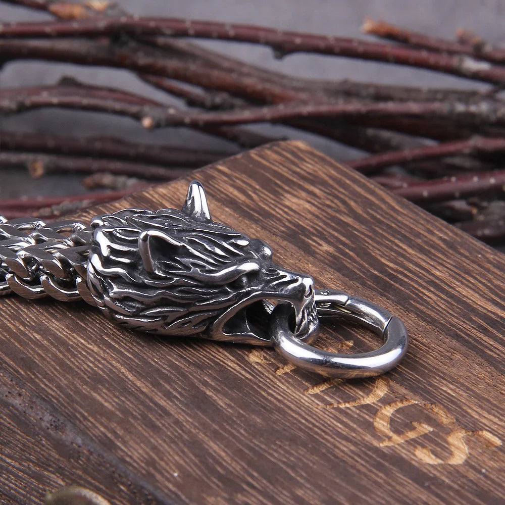 Fenrir's Bite - Stainless Steel Wolf Head Chain Pendant - Viking Trinkets