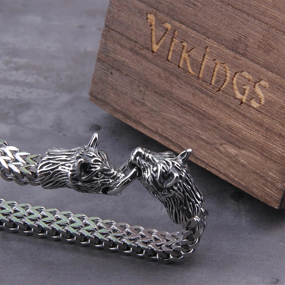Fenrir's Bite - Stainless Steel Wolf Head Chain Pendant - Viking Trinkets