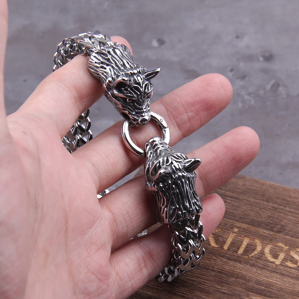 Fenrir's Bite - Stainless Steel Wolf Head Chain Pendant - Viking Trinkets