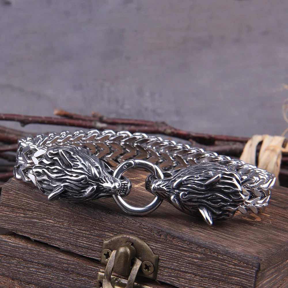 Fenrir's Bite - Stainless Steel Wolf Head Chain Pendant - Viking Trinkets