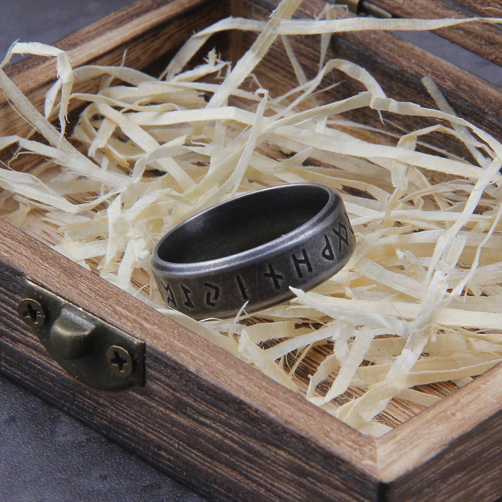 Odin's Runes - Stainless Steel Runic Ring - Viking Trinkets
