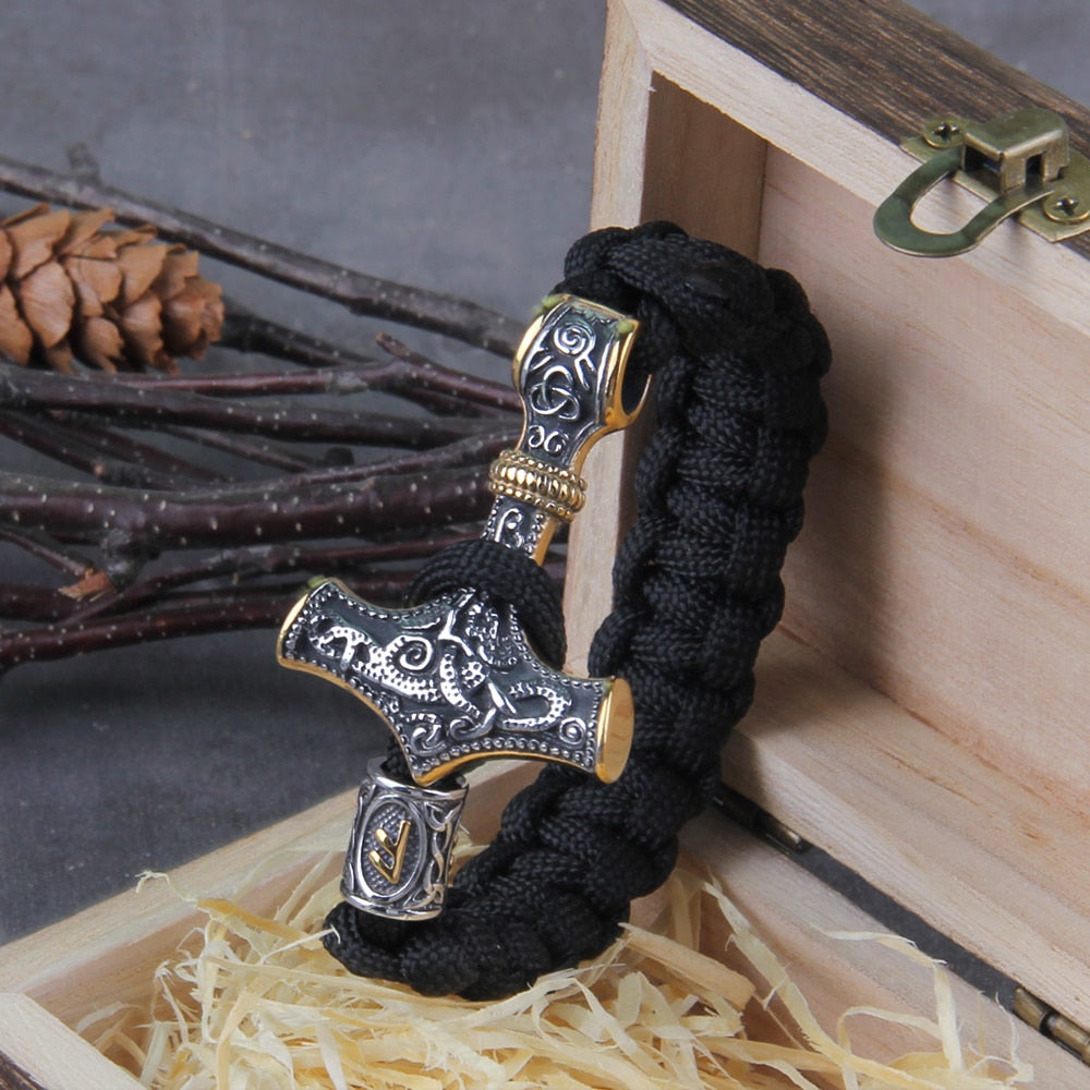 Mjolnir - Thor's Hammer - Bungee Cord Style Mjolnir Bracelet - Viking Trinkets