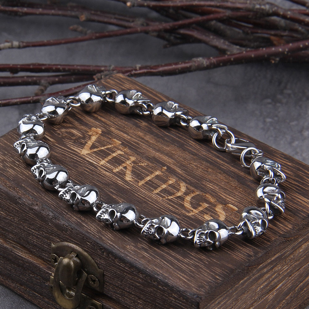 Skulls Of The Fallen - Stainless Steel Skull Bracelet - Viking Trinkets