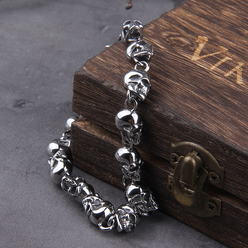 Skulls Of The Fallen - Stainless Steel Skull Bracelet - Viking Trinkets