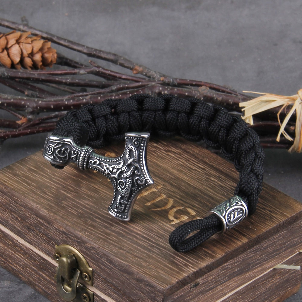 Mjolnir - Thor's Hammer - Bungee Cord Style Mjolnir Bracelet - Viking Trinkets
