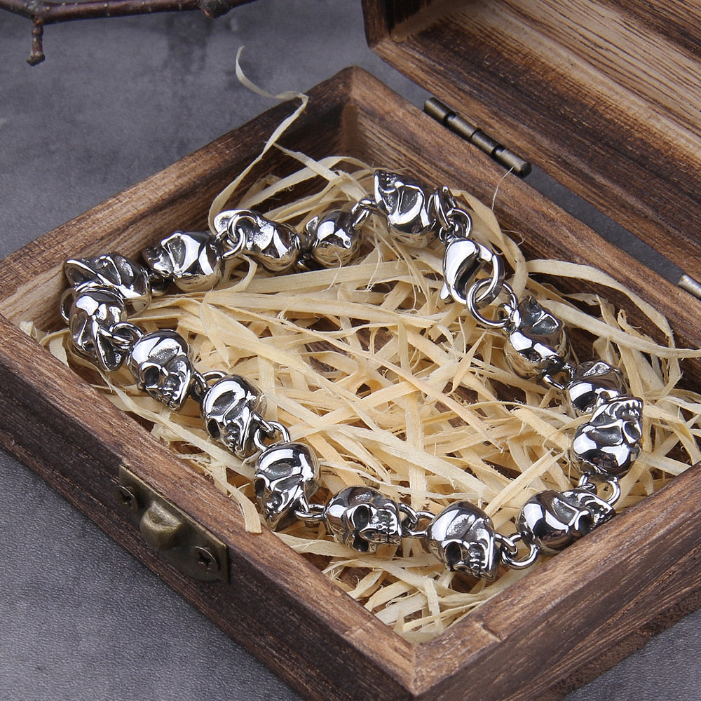 Skulls Of The Fallen - Stainless Steel Skull Bracelet - Viking Trinkets