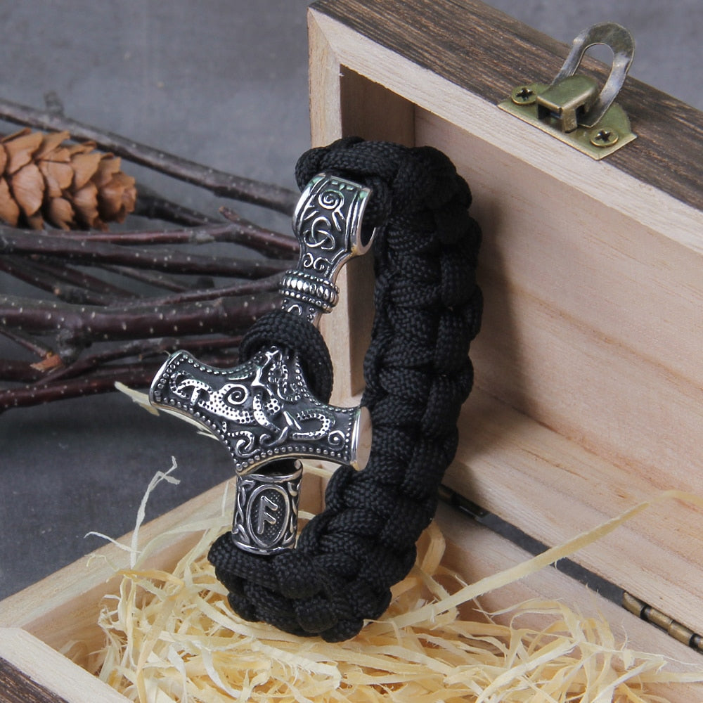 Mjolnir - Thor's Hammer - Bungee Cord Style Mjolnir Bracelet - Viking Trinkets