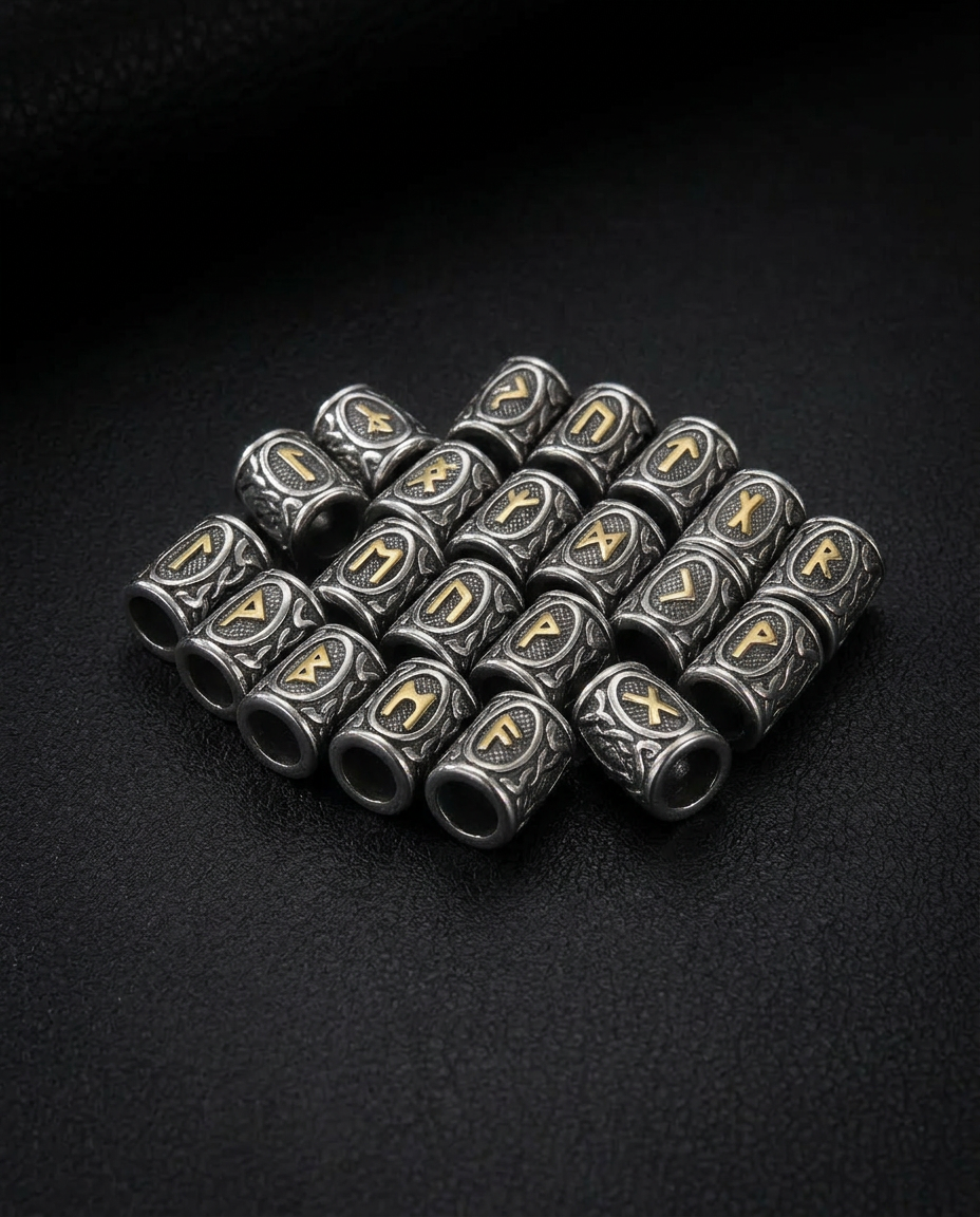Knowledge Of The Norns - Stainless Steel 24pcs Rune Beads