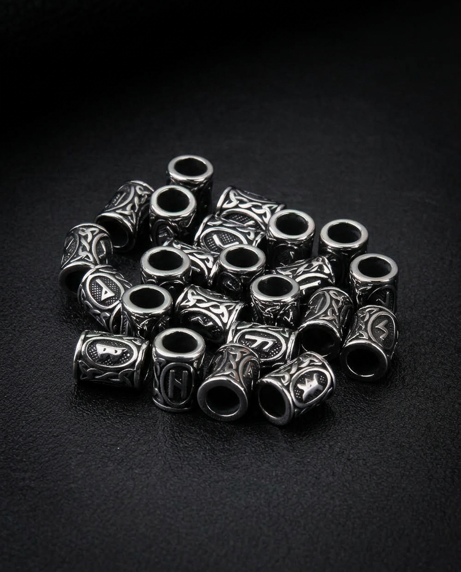 Knowledge Of The Norns - Stainless Steel 24pcs Rune Beads