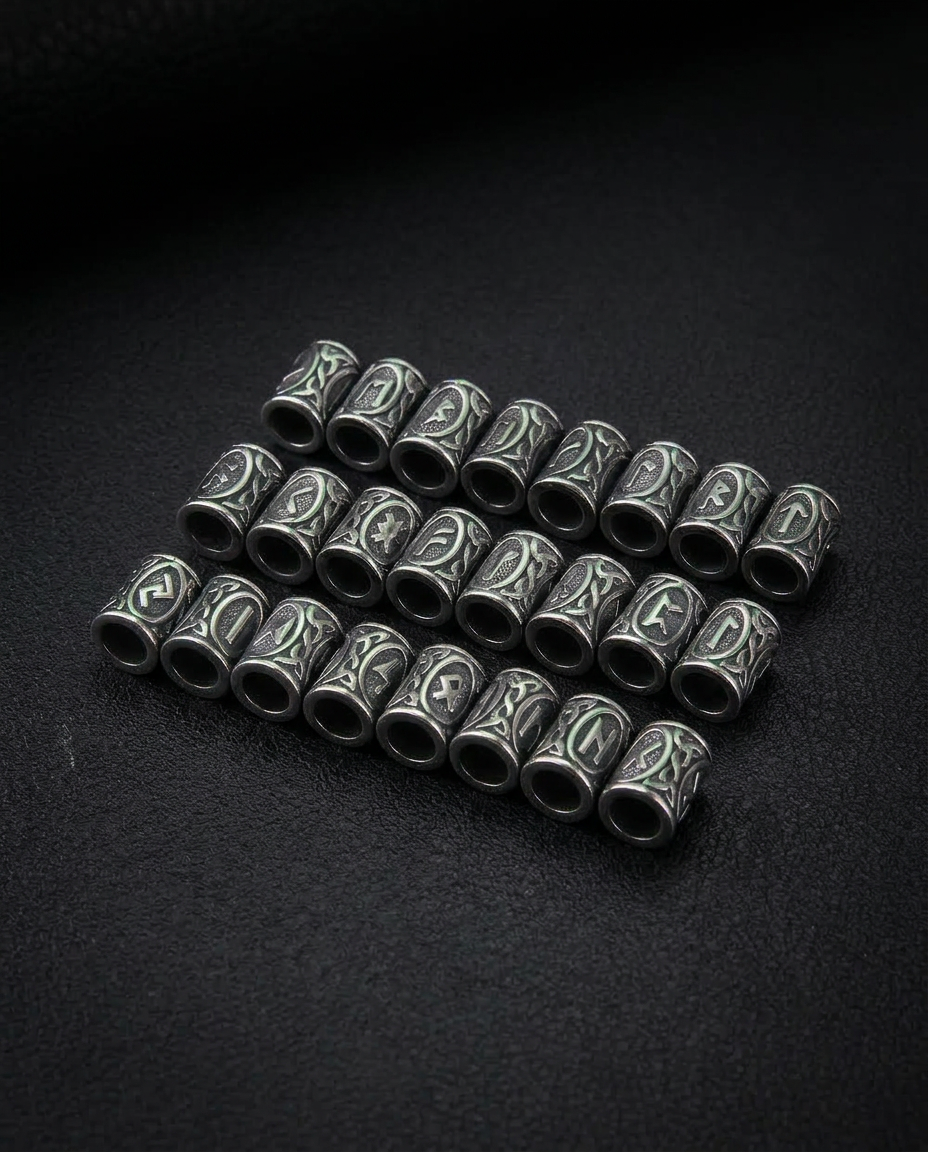Knowledge Of The Norns - Stainless Steel 24pcs Rune Beads