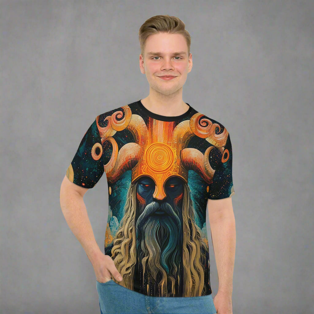 Cosmic Blessings Of Odin Loose T-shirt - Men's Artistic Loose Graphic Tee