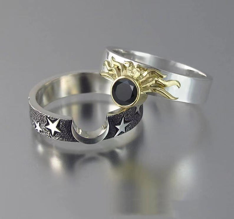 Sol and Mani - Metal Alloy Ring with Gold Plated inlay - Viking Trinkets