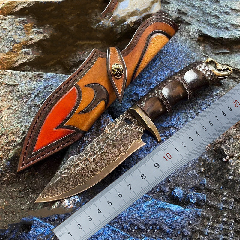 Freyr's Secondary - Damascus Steel Heat Treated Hunting Knife