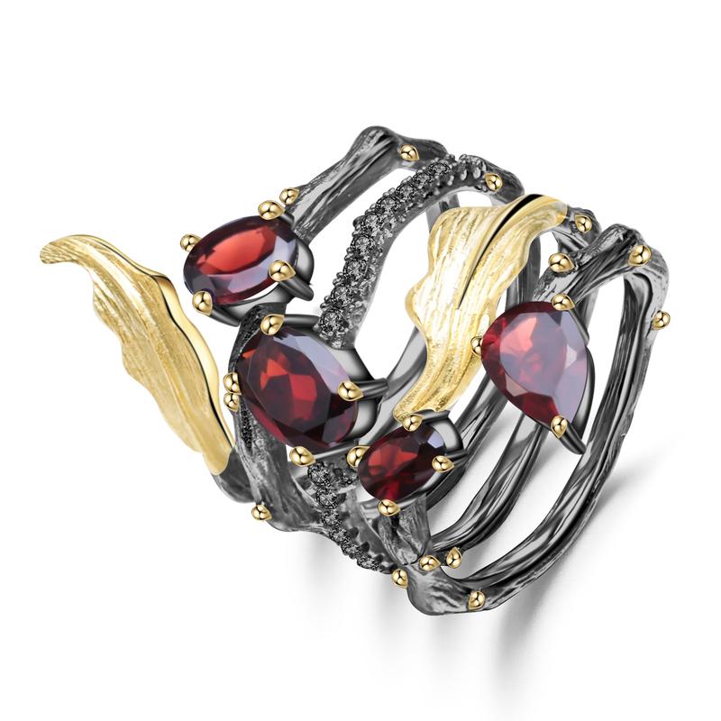 Fruit Of Youth - Sterling Silver Ring with inlaid Amethyst and Garnets