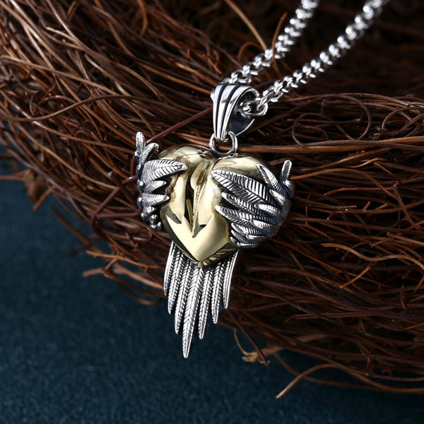 Brynhildr's Heart - Thai Silver Wing Wrapped Heart Necklace