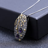 Drips From Yggdrasil - High-grade Sterling Silver Necklace With Natural Amethyst