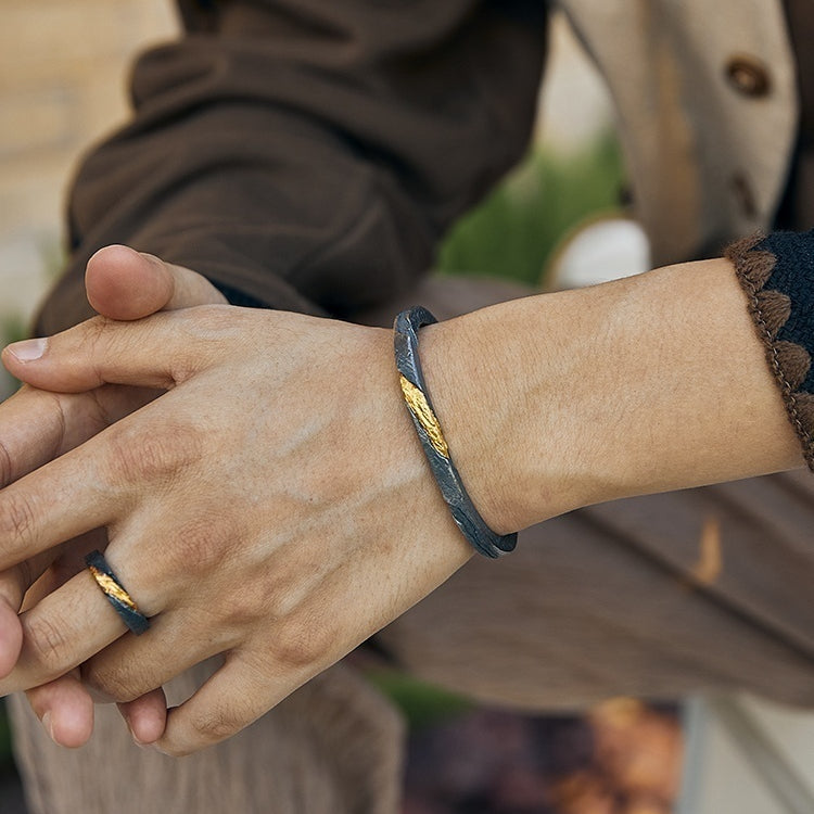 Prophet's Arm Band - Sterling Silver Gold Inlay Viking Bracelet