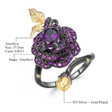 Nanna's Bloom - Sterling Silver Amethyst Laid Rose Ring