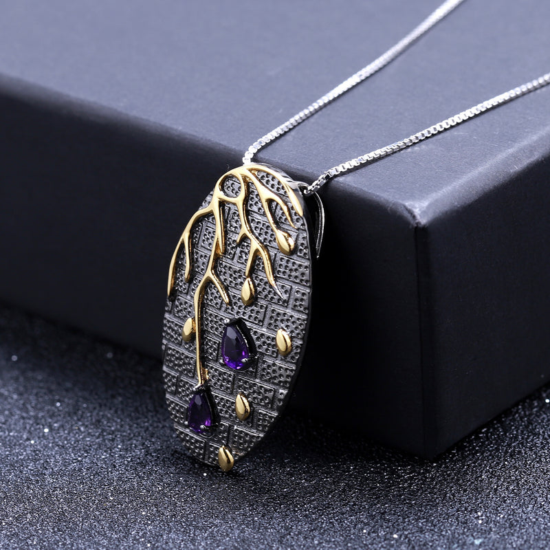 Drips From Yggdrasil - High-grade Sterling Silver Necklace With Natural Amethyst