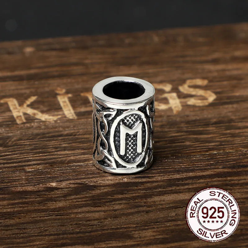 S925 Sterling Silver Viking Beard Beads - Handmade Elder Futhark Hair Beads